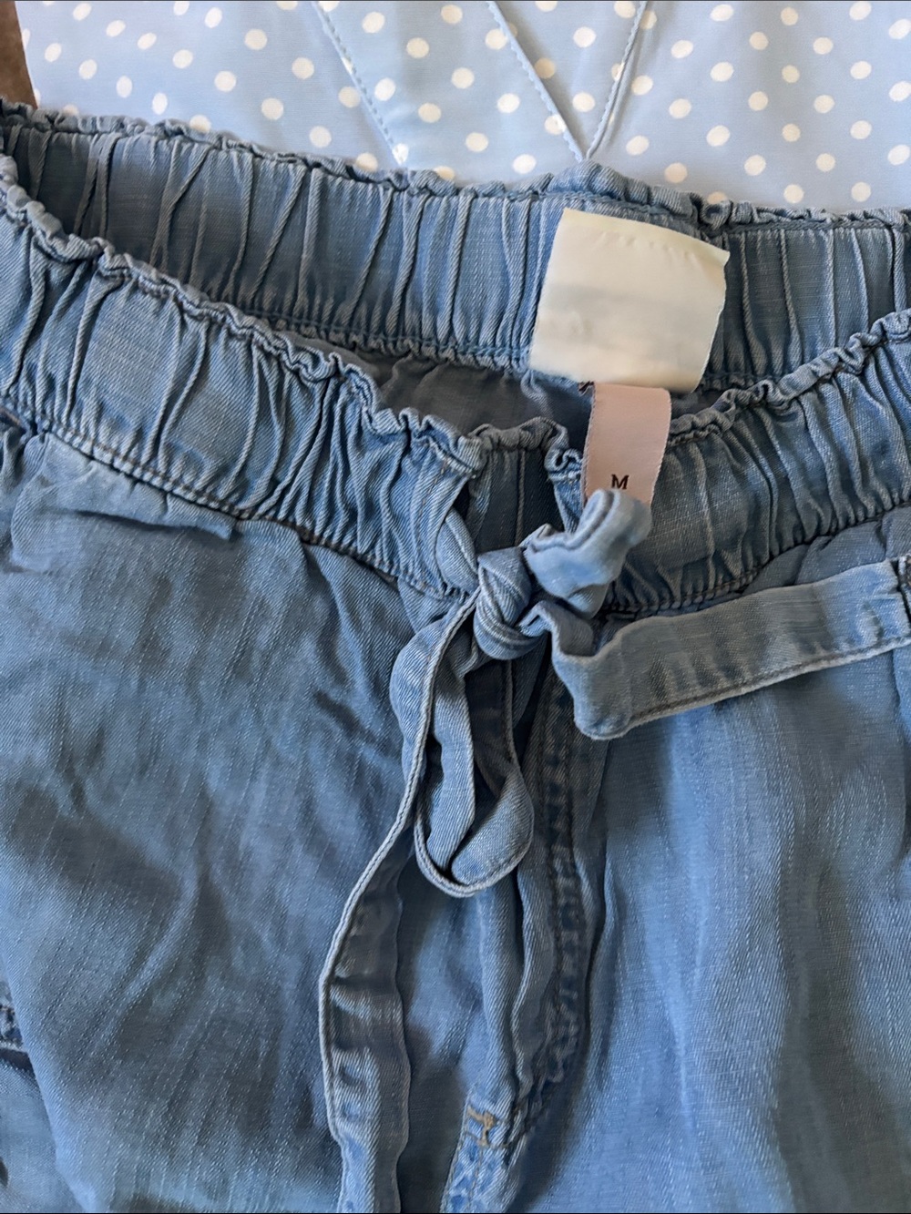 Blue Polka Dot Blouse and Light Denim Joggers Set - Picture 2 of 10
